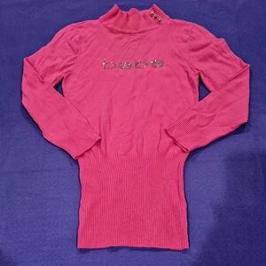Bebe Swarovski Crystals Fandango Pink Turtle Neck Sweater - XS.
